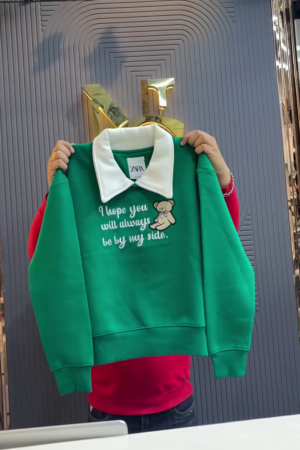 💚 Adorable "Always By My Side" Teddy Bear Collared Sweatshirt - Multiple Colors & Designs Available! 🐻